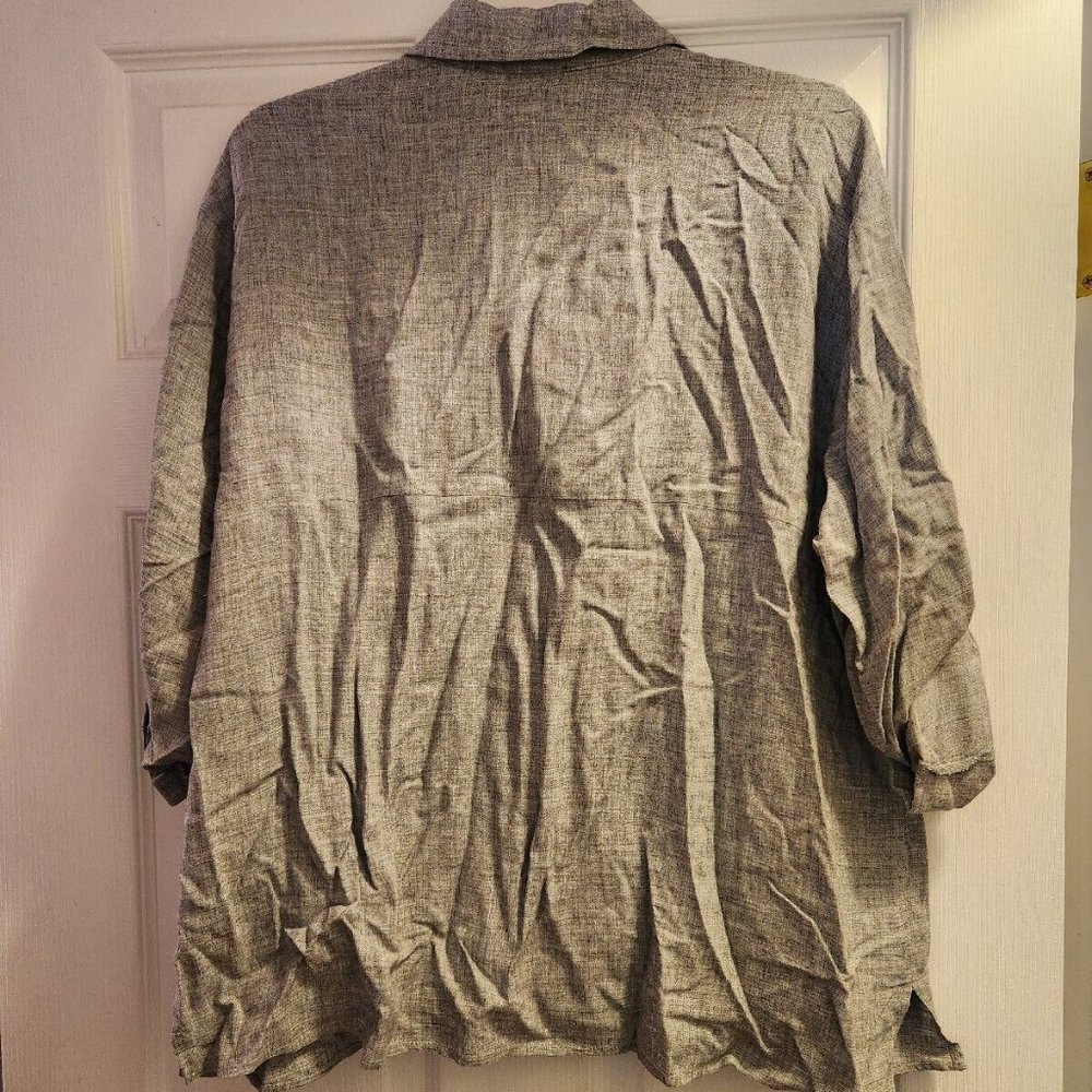 Zara Gray Blouse Black and Silver Metallic Fabric Strip Sleeve Accent Large L - Picture 5 of 5